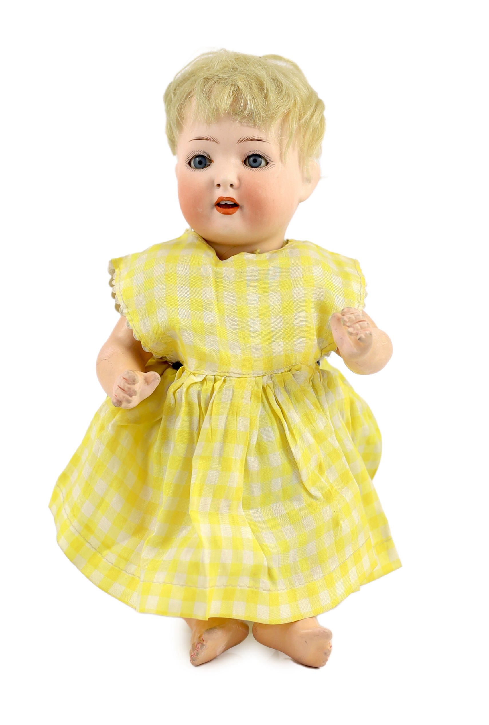 A Heubach Koppelsdorf bisque character doll, German, circa 1910, 12.25in.